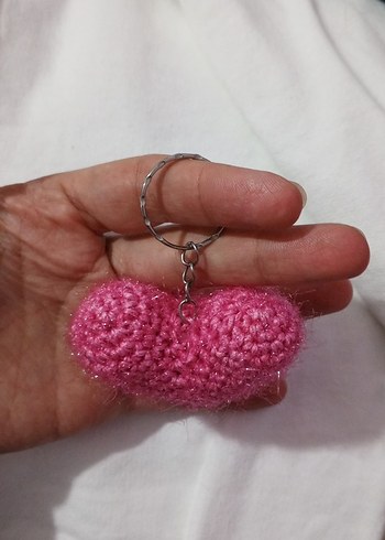 Pembe Simli İp Örgü Kalp Anahtarlık - Görsel 3