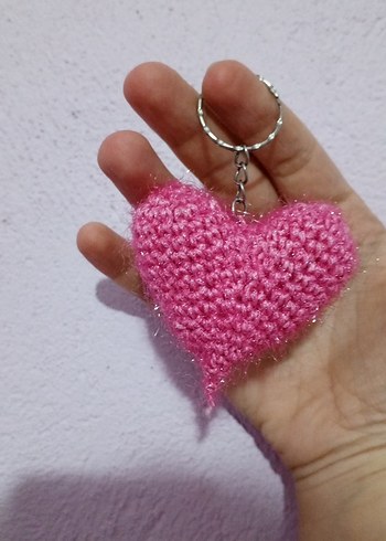 Pembe Simli İp Örgü Kalp Anahtarlık - Görsel 2