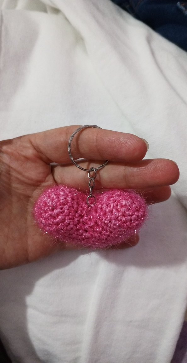 Pembe Simli İp Örgü Kalp Anahtarlık - Görsel 3