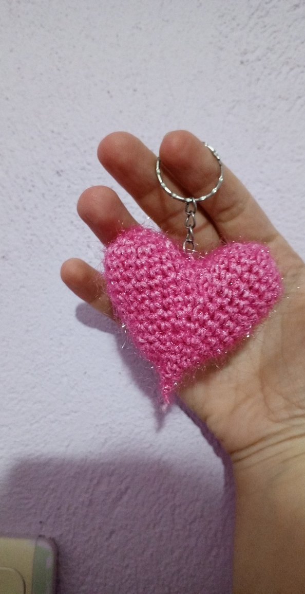 Pembe Simli İp Örgü Kalp Anahtarlık - Görsel 2