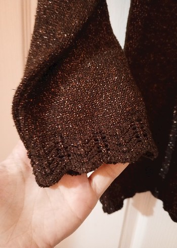 Kahverengi simli örgü Kadın Kazak - Görsel 2