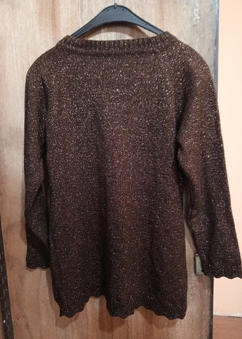 Kahverengi simli örgü Kadın Kazak - Görsel 5