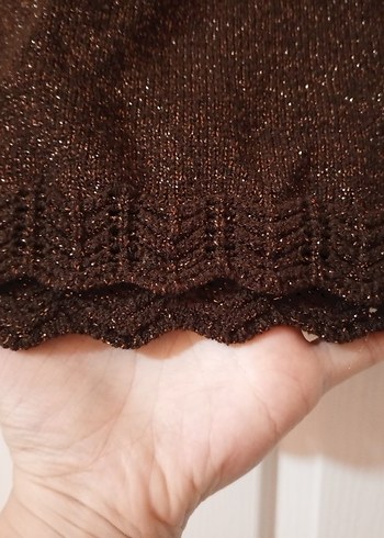 Kahverengi simli örgü Kadın Kazak - Görsel 4