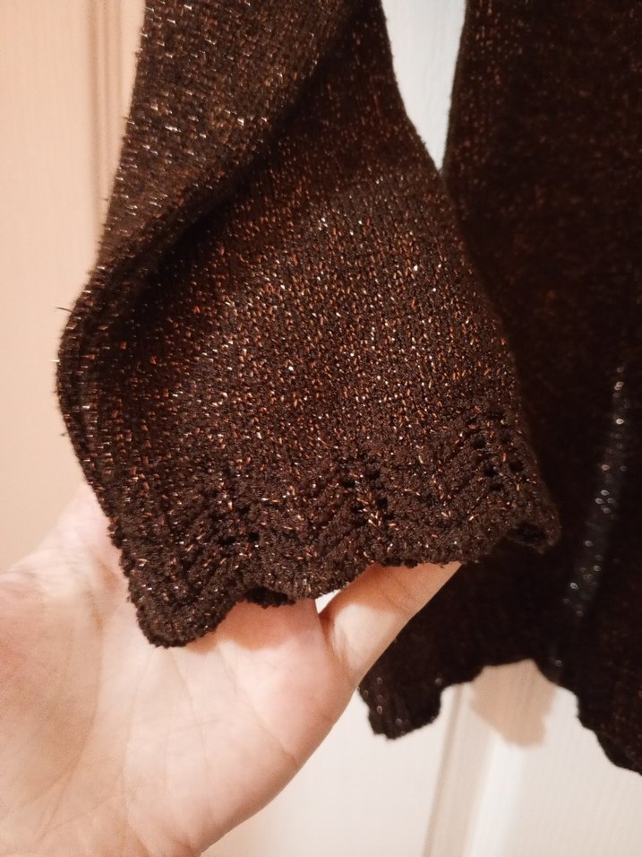 Kahverengi simli örgü Kadın Kazak - Görsel 2