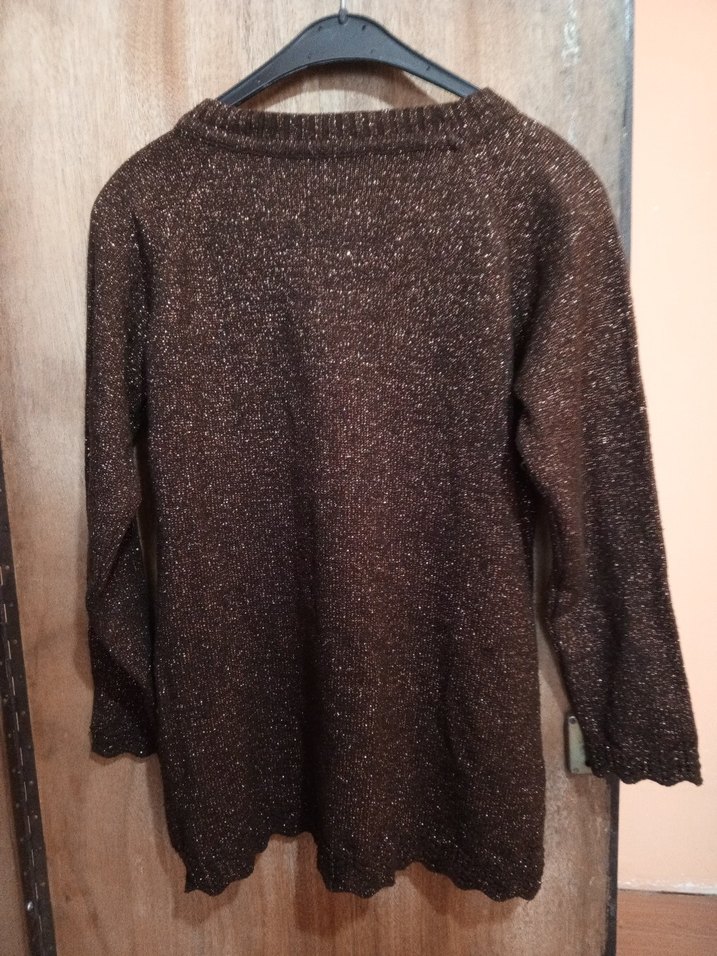 Kahverengi simli örgü Kadın Kazak - Görsel 5