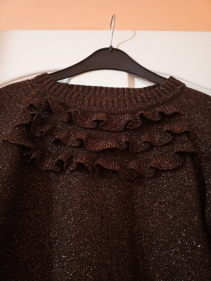 Kahverengi simli örgü Kadın Kazak - Görsel 3