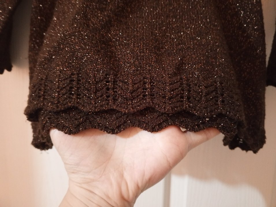 Kahverengi simli örgü Kadın Kazak - Görsel 4