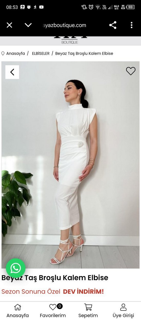 Beyaz Drapeli Yüksek Yakalı Kalem Elbise - Görsel 2