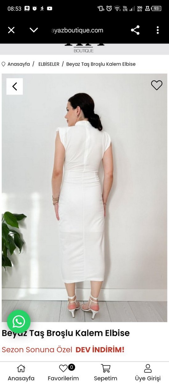 Beyaz Drapeli Yüksek Yakalı Kalem Elbise - Görsel 4