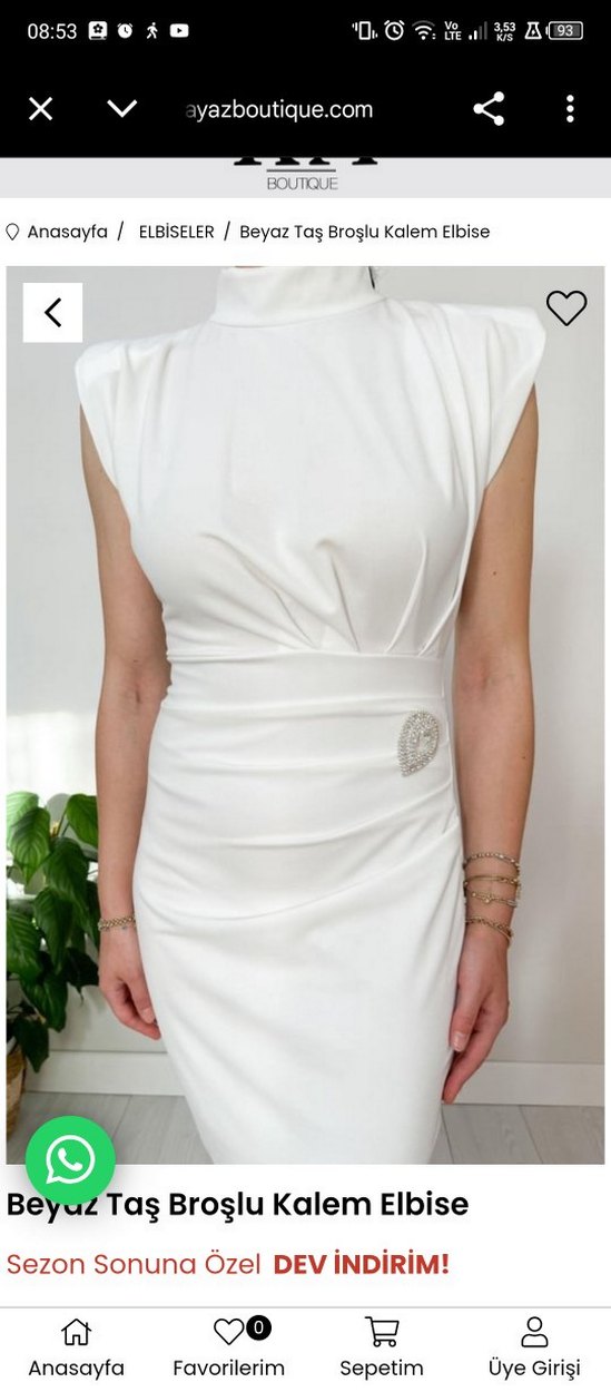 Beyaz Drapeli Yüksek Yakalı Kalem Elbise - Görsel 3