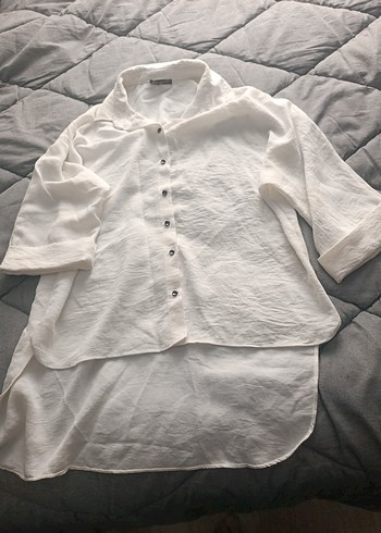 Düğmeli Beyaz Kadın Gömlek - Görsel 3