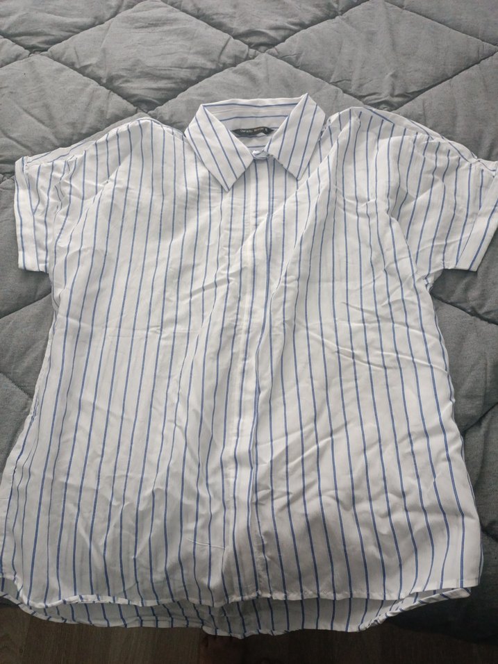 Kadın Beyaz Çizgili Keten Gömlek - Görsel 3