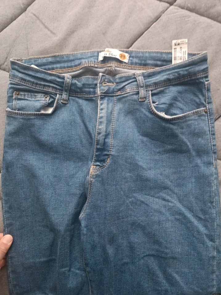 Düğmeli Mavi Kadın Denim Jean - Görsel 2