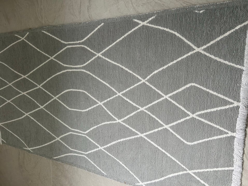 Gri Nakışlı Beyaz Modern Halı - Görsel 5