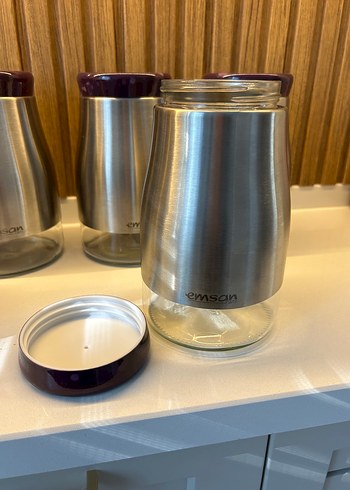 Emsan Bordo Kapaklı Gri Mutfak Saklama Kavanozları - Görsel 7