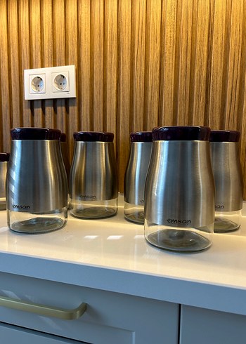 Emsan Bordo Kapaklı Gri Mutfak Saklama Kavanozları - Görsel 3