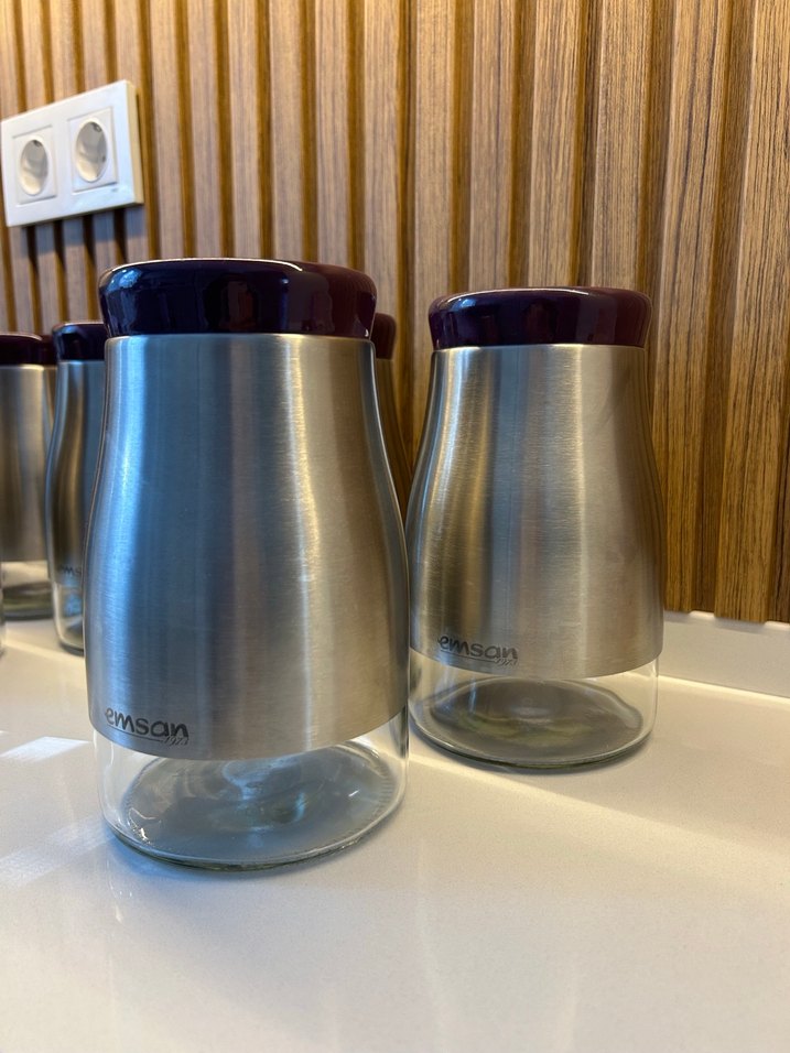 Emsan Bordo Kapaklı Gri Mutfak Saklama Kavanozları - Görsel 4