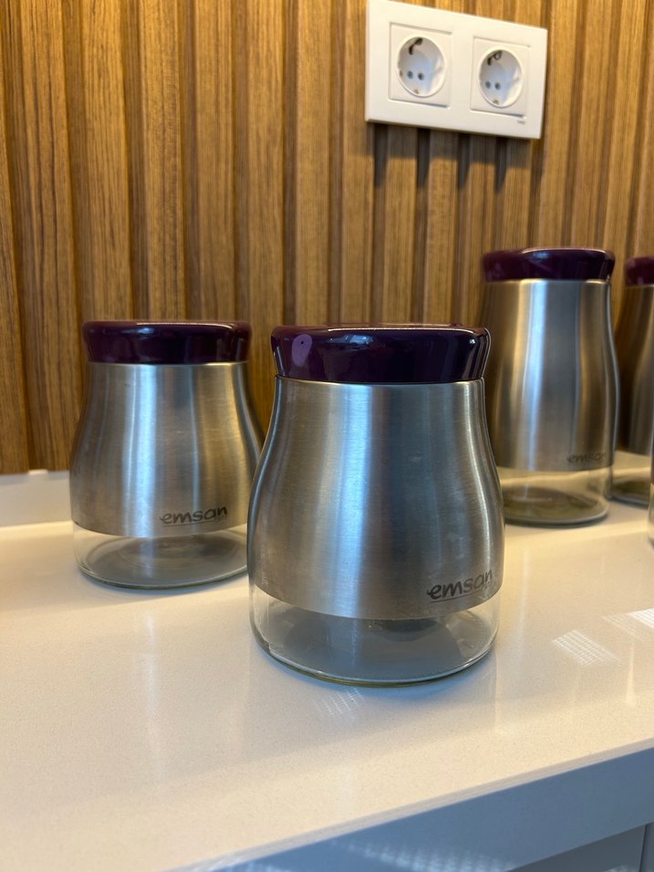 Emsan Bordo Kapaklı Gri Mutfak Saklama Kavanozları - Görsel 5