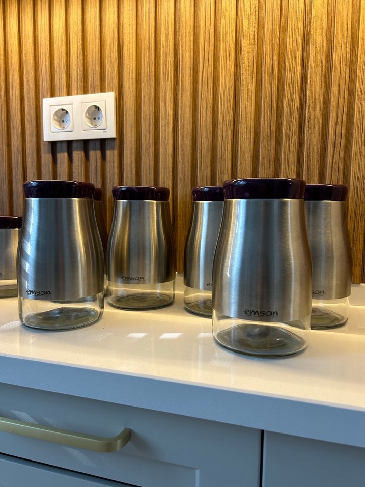 Emsan Bordo Kapaklı Gri Mutfak Saklama Kavanozları - Görsel 3