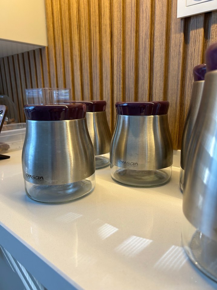 Emsan Bordo Kapaklı Gri Mutfak Saklama Kavanozları - Görsel 2