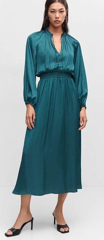 Mango midi saten elbise +şal hediyeli