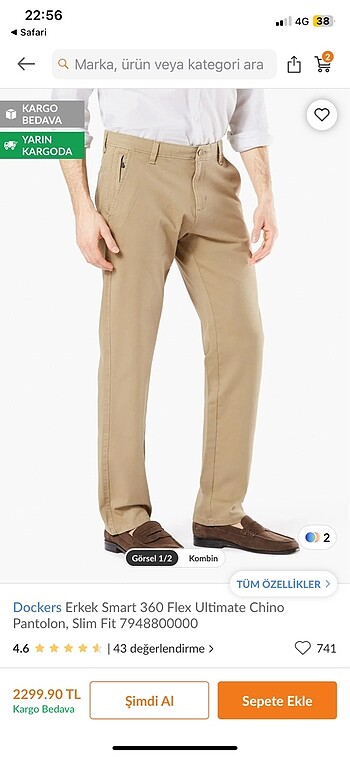 Docker pantolon camel renk erkek