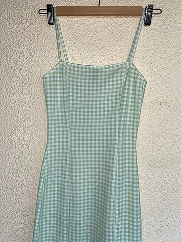 xs Beden H&M kareli yesil midi elbise