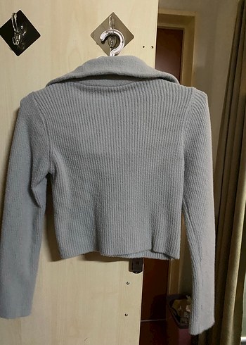 Gri Yüksek Yaka İnce Örgü Kadın Kazak - Görsel 2