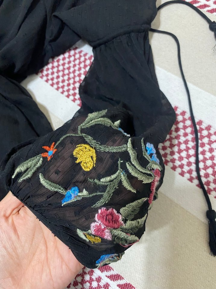 Nakışlı, Uzun Kollu Bohem Bluz - Görsel 3