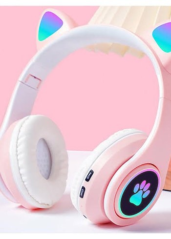 Pembe Kulaklık LED Işıklı Pati Desenli