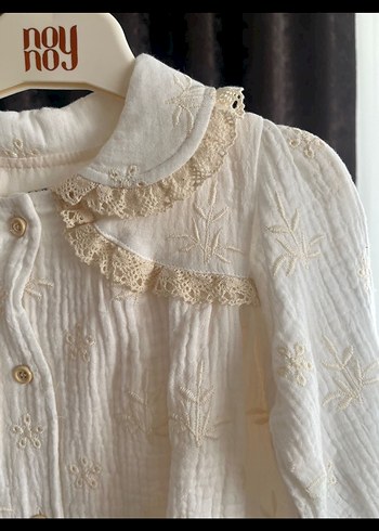 Düğmeli Beyaz Kız Çocuk Elbise Müslin - Görsel 3