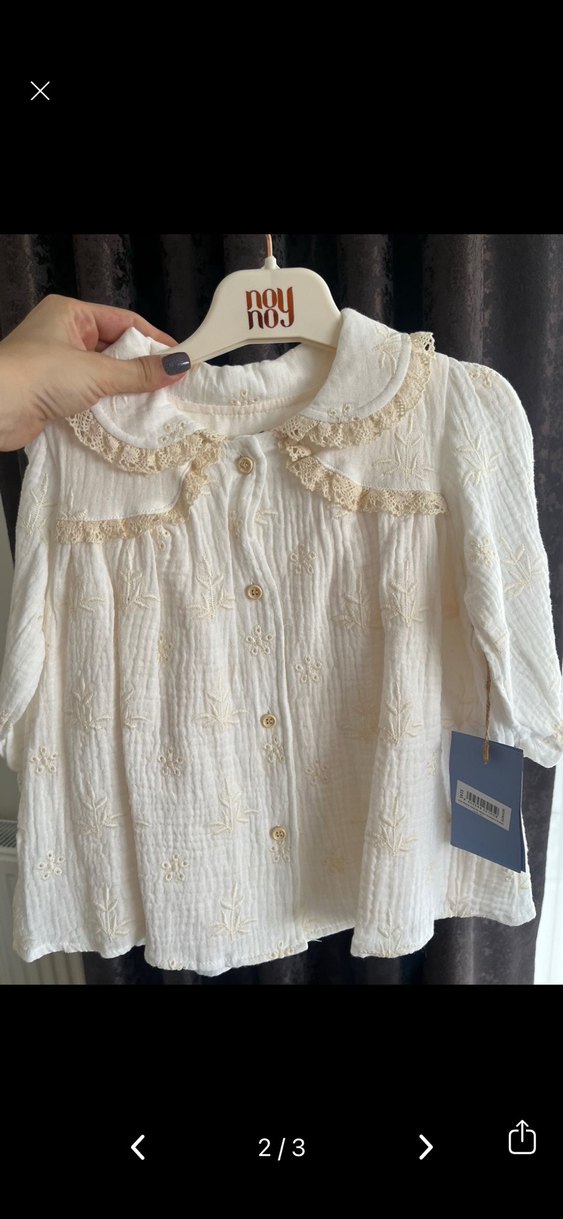 Düğmeli Beyaz Kız Çocuk Elbise Müslin - Görsel 2