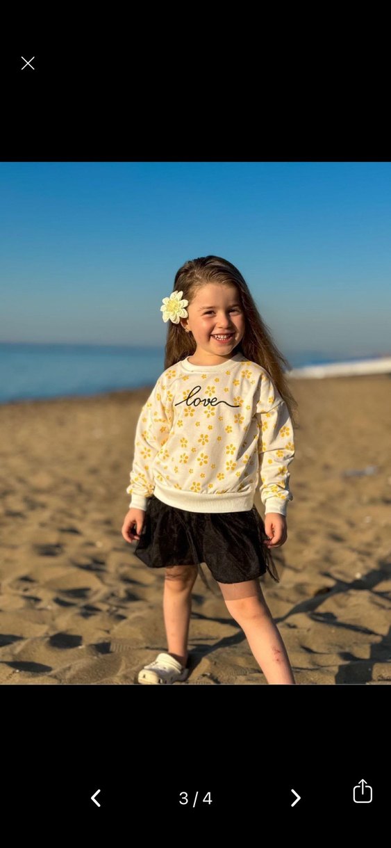 Sarı Çiçek Baskılı Kız elbise - Görsel 3