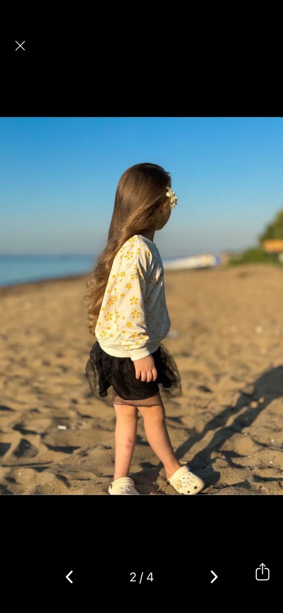 Sarı Çiçek Baskılı Kız elbise - Görsel 2