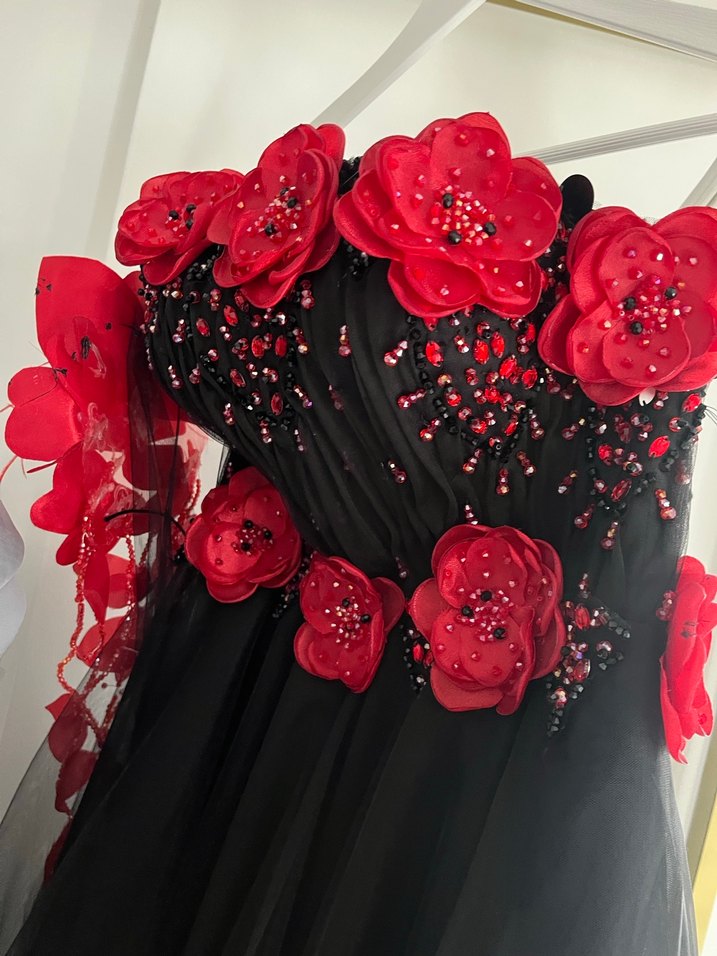 Siyah Nakışlı Uzun  Abiye Elbise - Görsel 2