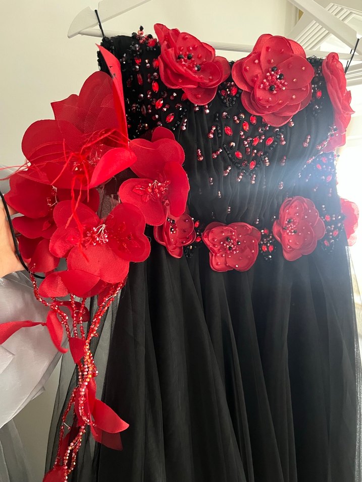 Siyah Nakışlı Uzun  Abiye Elbise - Görsel 4