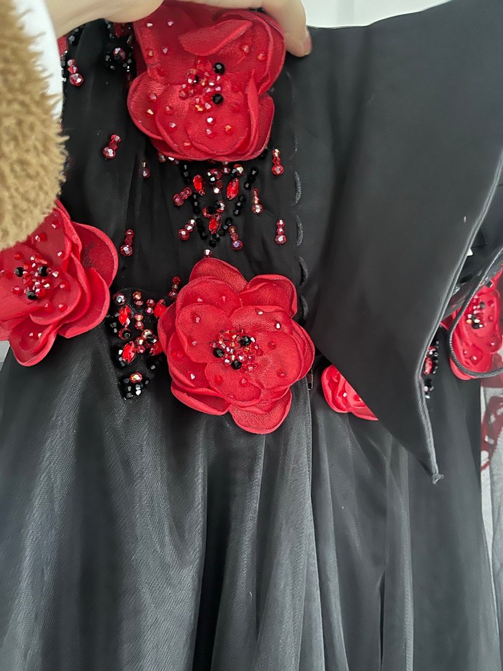 Siyah Nakışlı Uzun  Abiye Elbise - Görsel 3