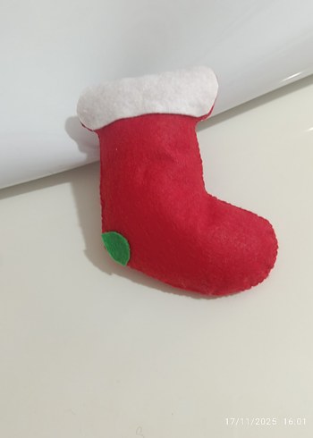 Keçeden kırmızı Yılbaşı Çorabı Süsü - Görsel 2