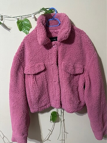 Pembe peluş mont