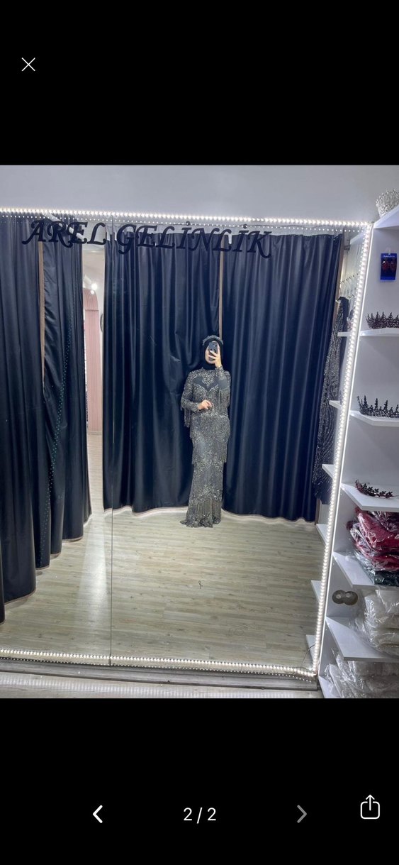 Uzun Gri Abiye Elbise - Görsel 2