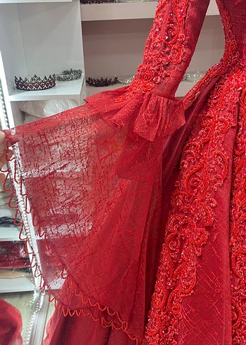 Uzun Kollu İşlemeli Kırmızı Kınalık - Görsel 6