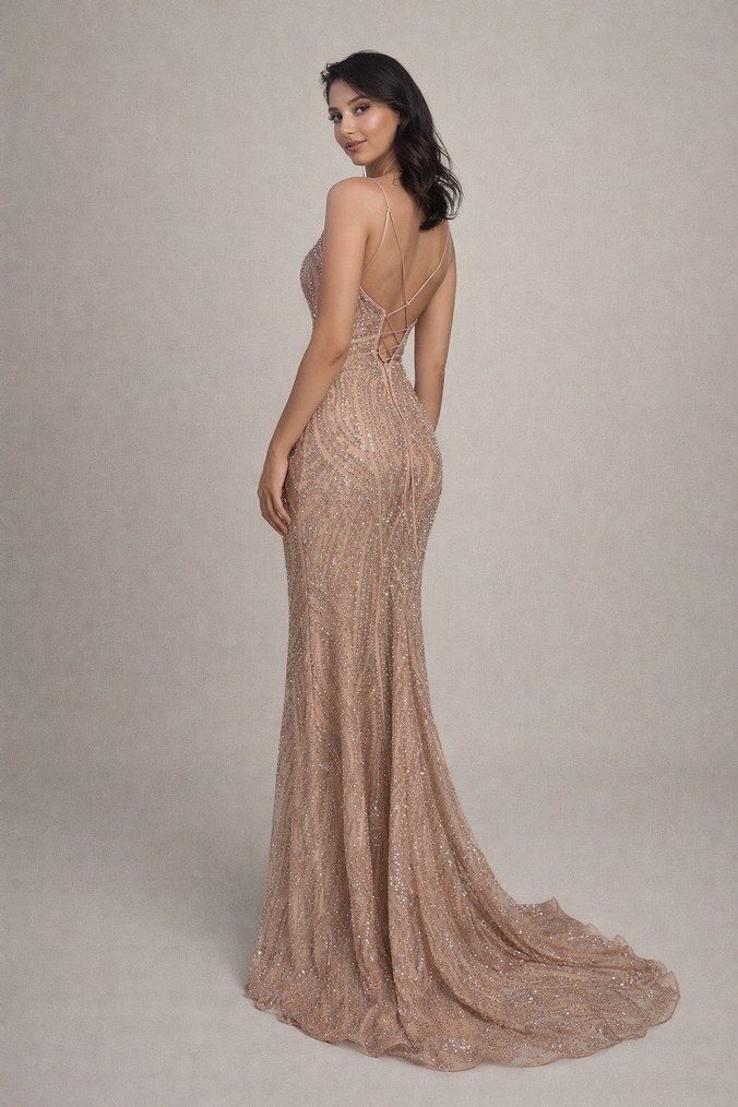 Gold Payetli Uzun Abiye Elbise - Görsel 2