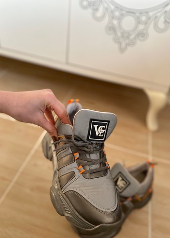 Bambi vgl Gri Yüksek Topuklu Bağcıklı Kadın Spor Ayakkabı - Görsel 4