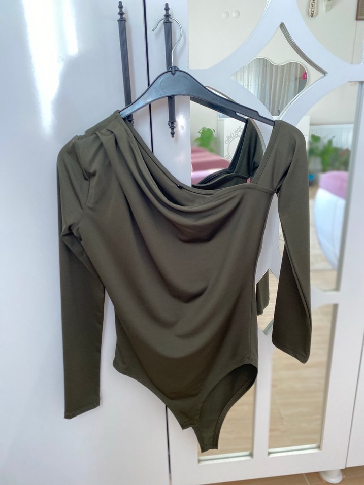 Kadın Haki Drapeli Mini Bluz - Görsel 2