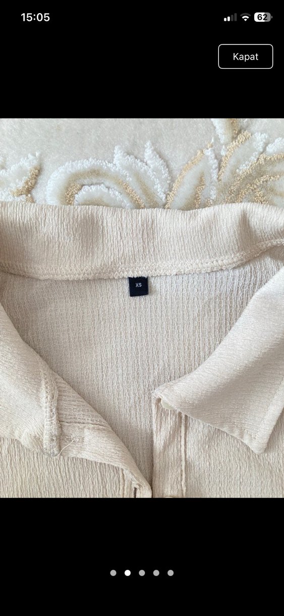 Bej Düğmeli Uzun Kollu Keten Gömlek - Görsel 2