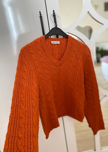 V Yaka Örgü Kahverengi Kadın Kazak - Görsel 2