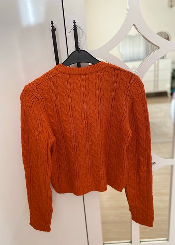 V Yaka Örgü Kahverengi Kadın Kazak - Görsel 3