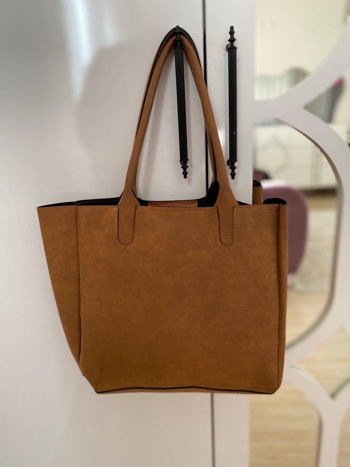 Minimalist kahverengi süet kadın kol çantası - Görsel 2