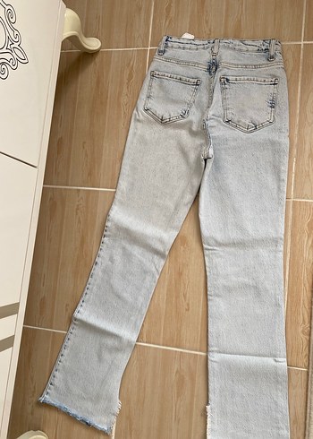 Bej Bağlama Desenli Midi Kot Pantolon - Görsel 2