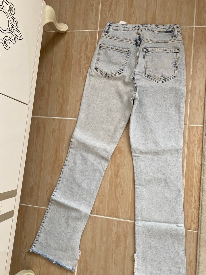 Bej Bağlama Desenli Midi Kot Pantolon - Görsel 2